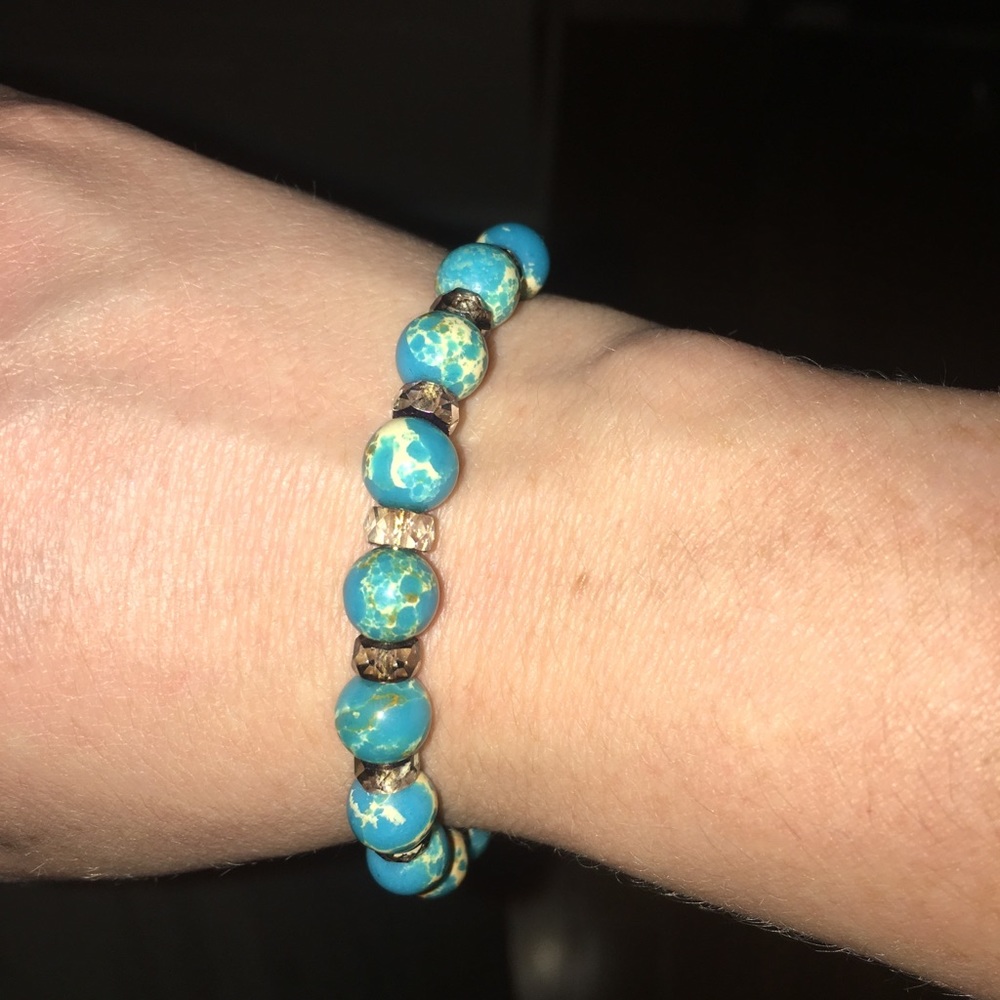 Alex and Ani turquoise beaded gold bangle